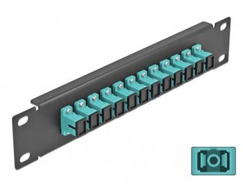 Delock 10" patch panel pro optická vlákna, 12 portů, SC Simplex, sv. modrý, 1U, černý