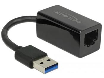 Delock Adaptér Super Speed USB (USB 3.1 Gen 1) s USB Typ-A samec > Gigabit LAN 10/100/1000 Mbps kompaktní černý