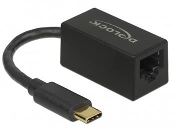 Delock Adaptér Super Speed USB (USB 3.2 Gen 1) s USB Type-C™ samec > Gigabit LAN 10/100/1000 Mbps kompaktní černý