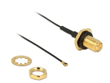 Delock Antenna Cable RP-SMA Jack Bulkhead > MHF IV/ HSC MXHP32 compatible plug 200 mm thread length 9 mm splash proof