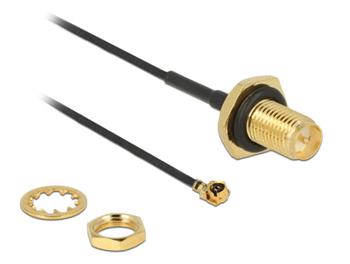 Delock Antenna Cable RP-SMA Jack Bulkhead > MHF / U.FL-LP-068 Compatible Plug 100 mm 1.13 thread length 9 mm splash proo