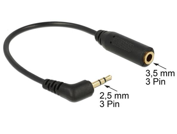 Delock audio kabel Stereo jack 2.5 mm 3 pin samec > Stereo jack 3.5 mm 3 pin samice pravoúhlá