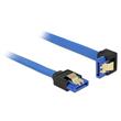 Delock Cable SATA 6 Gb/s receptacle straight > SATA receptacle downwards angled 30 cm blue with gold clips