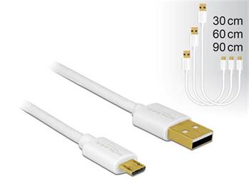 Delock Datový a rychlonabíjecí kabel USB 2.0 Typ-A samec > USB 2.0 Typ Micro-B samec sada 3 kusů bílý