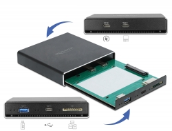 Delock Externí pouzdro pro HDD / SSD SATA 2.5" s prídavnými porty USB Type-C™ a Typu-A a se slotem pro kartu SD
