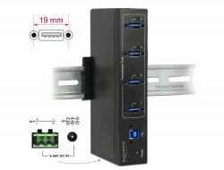 Delock Externí průmyslový Hub 4 x USB 3.0 Typ-A s ochranou 15 kV ESD