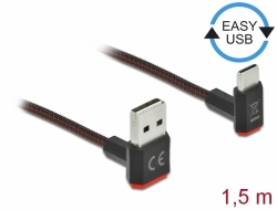 Delock Kabel EASY-USB 2.0 Typ-A samec na USB Type-C™ samec pravoúhlý nahoru / dolů 1,5 m černý