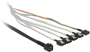 Delock kabel mini SAS HD SFF-8643 > 4 x SATA 7 pin + Sideband 0.5 m kovová spona