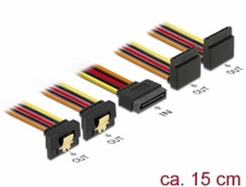 Delock Kabel SATA 15 pin napájecí samec s aretací > SATA 15 pin napájecí samice 2 x dolů / 2 x nahoru 15 cm