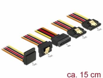 Delock Kabel SATA 15 pin napájecí samec s aretací > SATA 15 pin napájecí samice 2 x přímý / 1 x dolů / 1 x nahoru 15 cm