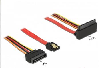 Delock Kabel SATA 6 Gb/s 7 pin samice + SATA 15 pin napájecí konektor > SATA 22 pin samice pravoúhlý nahoru kovový 30 cm