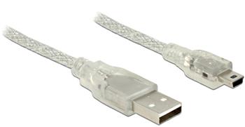 Delock Kabel USB 2.0 Typ-A samec > USB 2.0 Mini-B samec 1m transparentní
