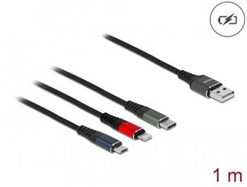 Delock Nabíjecí kabel USB 3 v 1 pro Lightning™ / Micro USB / USB Type-C™, 1 m, trojbarevný