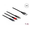 Delock Nabíjecí kabel USB 3 v 1 pro Lightning™ / Micro USB / USB Type-C™, 1 m, trojbarevný