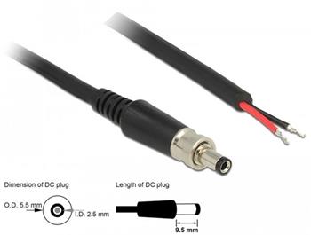 Delock Napájecí kabel DC 5,5 x 2,5 x 9,5 mm šroubovací s odhalenými konci drátů 95 cm