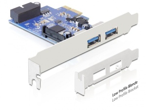 DeLock PCI Express x1 > USB 3.0, 2x externí, 1x interní 19-pinový konektor + low profile