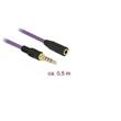 Delock Prodlužovací kabel audio stereo jack 3,5 mm samec / samice iPhone 4 pin 0,5 m fialový