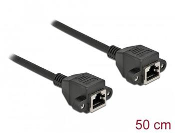 Delock Prodlužovací síťový kabel, ze zásuvky S/FTP RJ45 na zástrčku RJ45, Cat.6A, délka 50 cm, černý