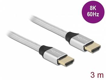 Delock Ultra vysokorychlostní HDMI kabel, 48 Gbps, 8K 60 Hz, stříbrná 3 m certifikovaný