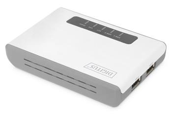 DIGITUS 2portový bezdrátový multifunkční síťový a tiskový server USB 2.0, 300 Mb / s