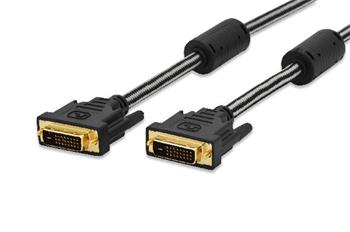 Ednet Připojovací kabel DVI, DVI (24 + 1), 2x ferit samec/samec, 2,0 m, DVI-D Dual Link, bavlna, zlato, černý