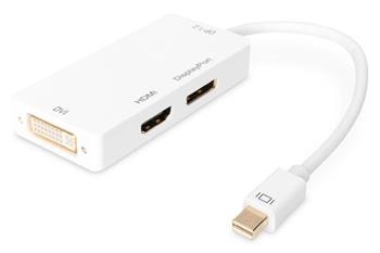 Ednet Rozdělovací kabel DisplayPort, miniDP samec na DP + HDMI + DVI samice, 0,2 m, Full HD, CE, zlato, bílý