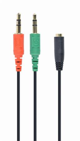 GEMBIRD CABLEXPERT Sluchátkový adaptér 3,5 mm 4-pin na 2 x 3,5 mm 3-pin jack, černý^ˇ