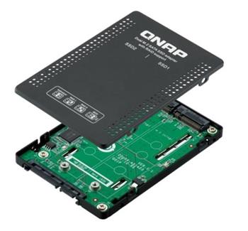 QNAP 2.5" SATA to dual M.2 2280 SATA drive adapter, hardware RAID 0/1, JBOD, Individual disk modes