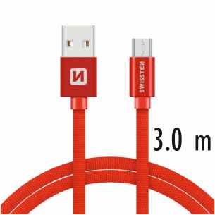 SWISSTEN DATA CABLE USB / MICRO USB TEXTILE 3,0M RED